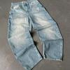 GLYDE Streetwear Y2K Хип-хоп Ретро Синие Свободные Джинсы Харадзюку Джинсы Мужские Брюки С Высокой Талией Свободные Брюки С Вышивкой Буквами