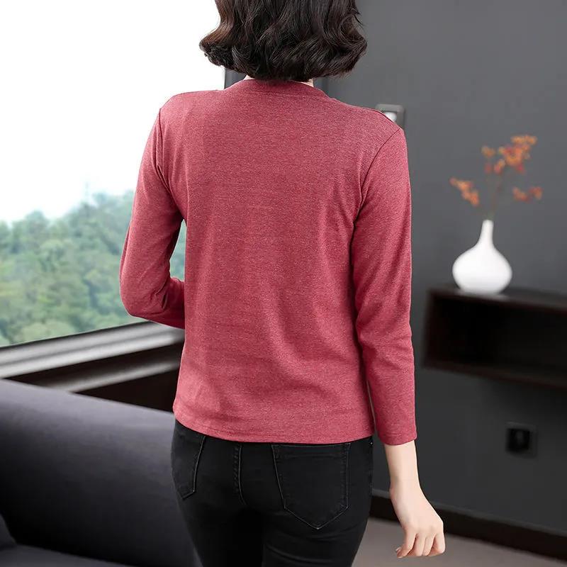 T-shirt Women's Long-sleeved Spring and Autumn Middle-aged Top Large Size Loose Thin Bottoming Shirt