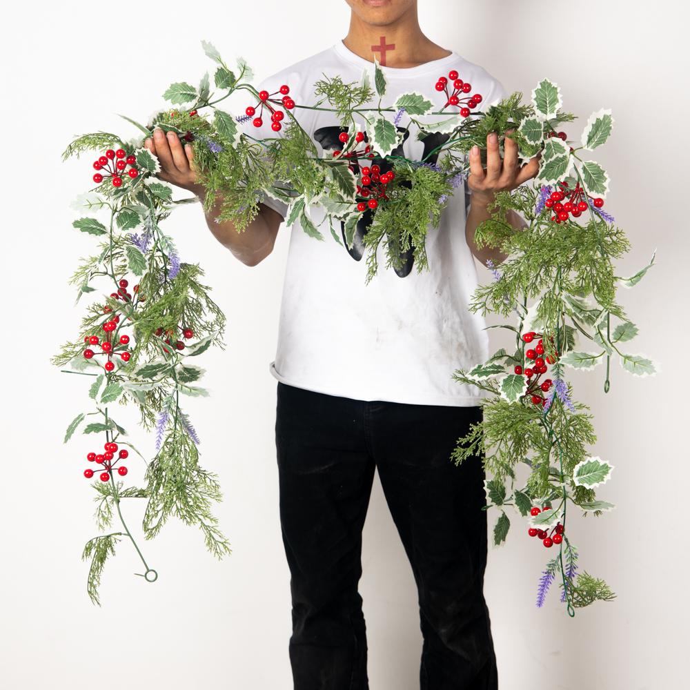 180 см искусственные растения рождественский декор лианы подвесная гирлянда искусственные сосновые листья пластиковые красные ягоды для домашнего декора на рождественскую вечеринку