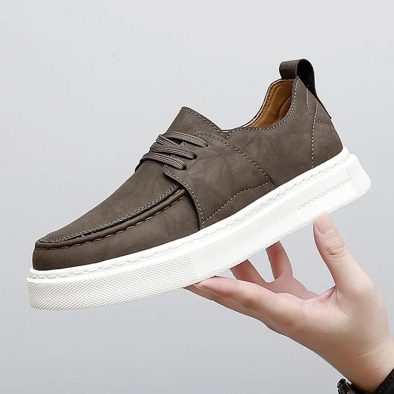 High Quality Men Business Casual Leather Shoes Brand Antiskid Comfy Thick Soled Lace-Up Vulcanized Shoes Walking Shoes