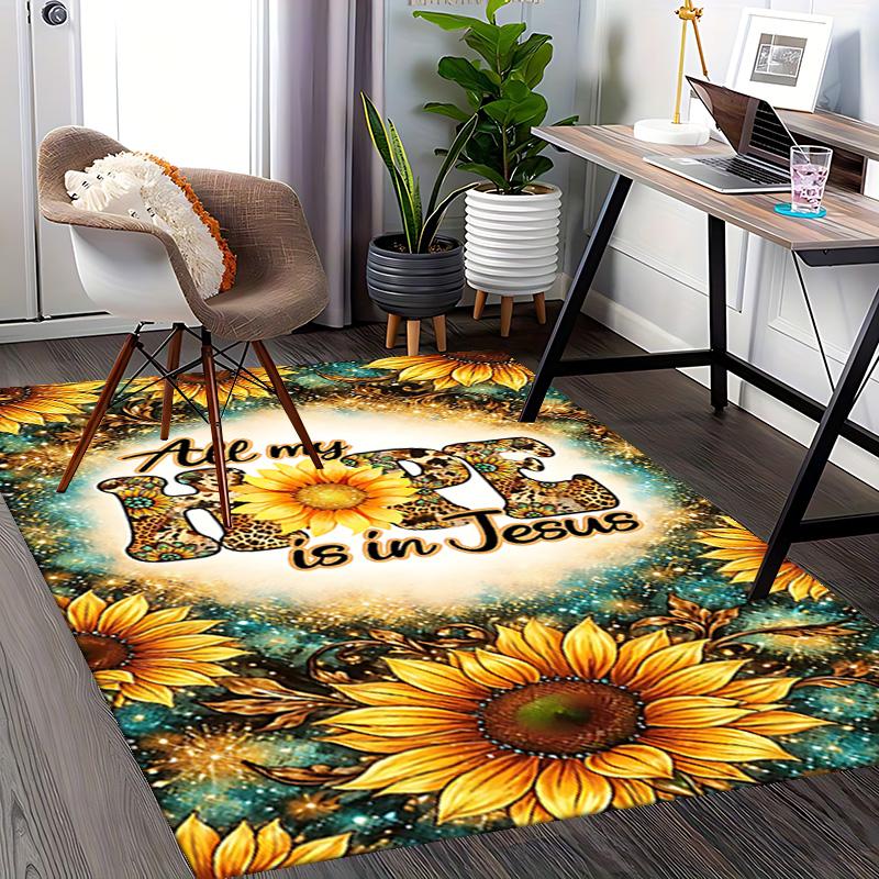 1pc Hope Jesus Floral Carpet Rug for Bedroom Living Room Decor Sofa Home Game Area Rug Non-slip Floor Mat. D72201188