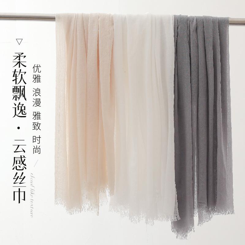 Однотонный тонкий шарф Женская солнцезащитная шаль Однотонный простой Имитация хлопка и льна Шелковый шарф Пряжа высокого класса