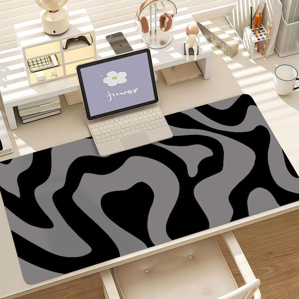 Black And Grey Abstract Art Pattern Design Mouse Pad Anti Slip Rubber Edge Locked Thickened Laptop Gaming Desk Mat