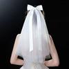 Свадебная фата невесты, двухслойная, короткая, прозрачная фата с милым бантом, аксессуары для волос для невесты, обрезанный край, прямая поставка