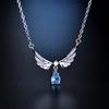 Blue Water Drop Angel Wings Zircon Necklace Female Niche Design High Sense Light Luxury Wings Collarbone Chain Ins Wind