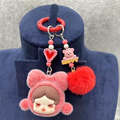 Милая SP Girl Мини Флок Мультяшный Кавайный Частицы labubu Цепочка для телефона Брелок Подвеска для рюкзака Сумка через плечо Шарм для телефона Брелок Подарок