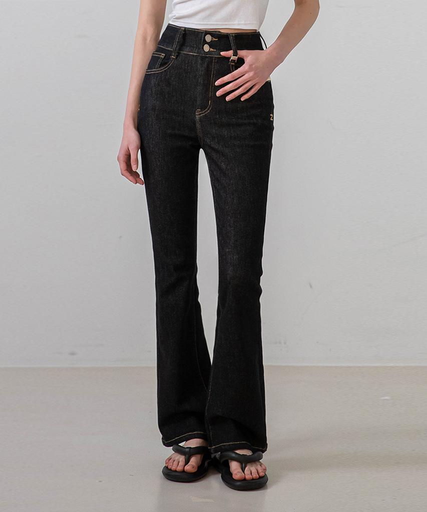 NON AND NON High-Waist Two Buttons Denim Pants_Nsdp444 (Black)