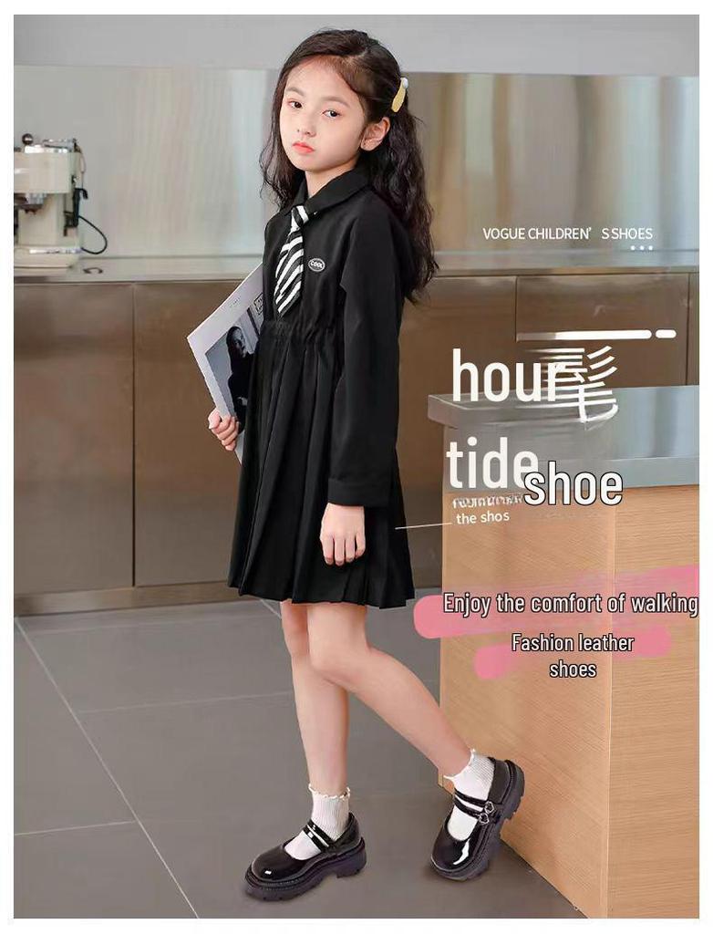 Туфли Мэри Джейн из белой кожи для девочек - Мягкая подошва, Круглый носок, Осенний стиль