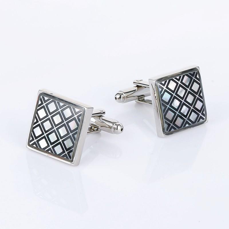 Square Grid Mother Of Pearl Accessories Cufflinks Men's French Shirt