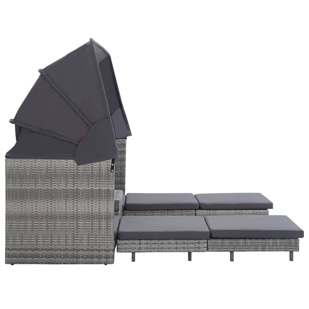 Extendable 3 Seater Sofa Bed with Canopy Poly Rattan Grey
