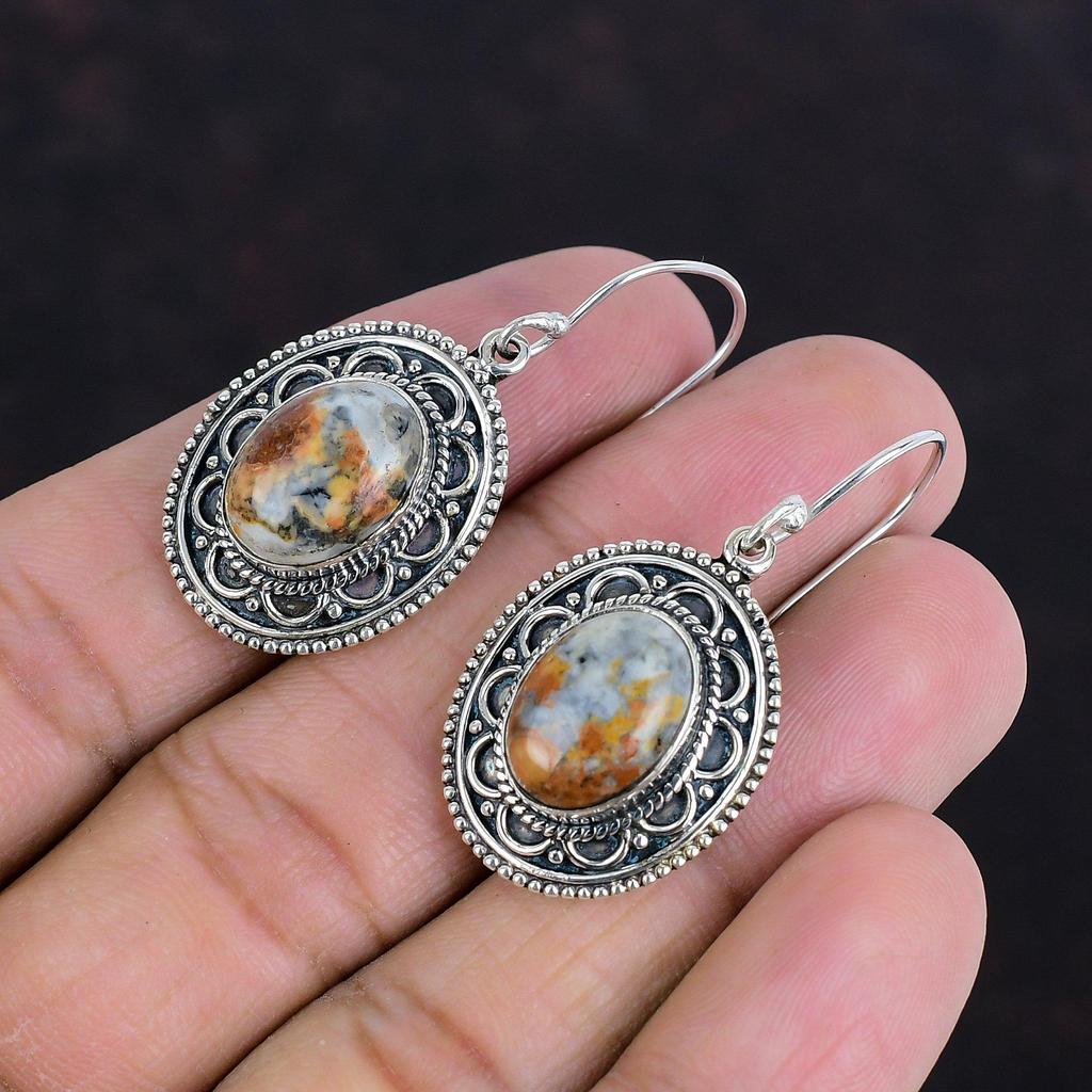 Серьги из яшмы Малигано, серьги из натурального драгоценного камня, винтажные ювелирные изделия, серьги из стерлингового серебра 925 пробы, женские серьги, подарки для женщин, серьги ручной работы