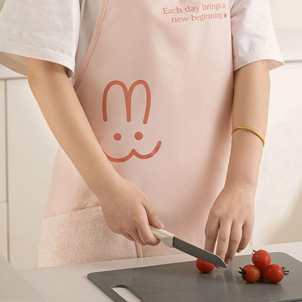 With Hand-wiping Kitchen Apron Cartoon Rabbit Kitchen Smock New Cooking Work Clothes