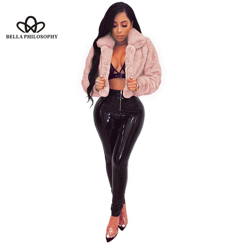 Sexy Solid Color Plush Short Candy Color Coat Imitation Fur Top Solid Color Cardigan Fashion Casual Warn Faux Fur Coat