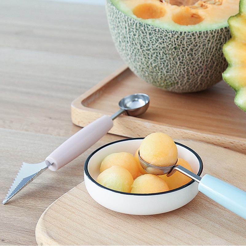 Кухонные аксессуары, нож для резьбы из нержавеющей стали с двойной головкой, фруктовый арбуз, мороженое, шариковая ложка, стопка, ложка, домашние гаджеты