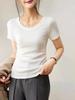 2024 Women's U-Neck Cotton Short-Sleeve Loose Slim Fit T-Shirt