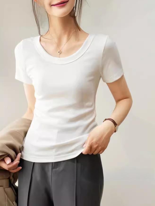 2024 Women's U-Neck Cotton Short-Sleeve Loose Slim Fit T-Shirt