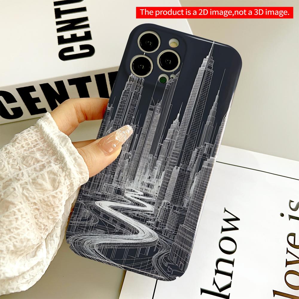 Wireframe Cityscape Skyline Road Design All inclusive film hard phone case, compatible with iPhone 18 Pro Max 17 16 15 14 13 12 11