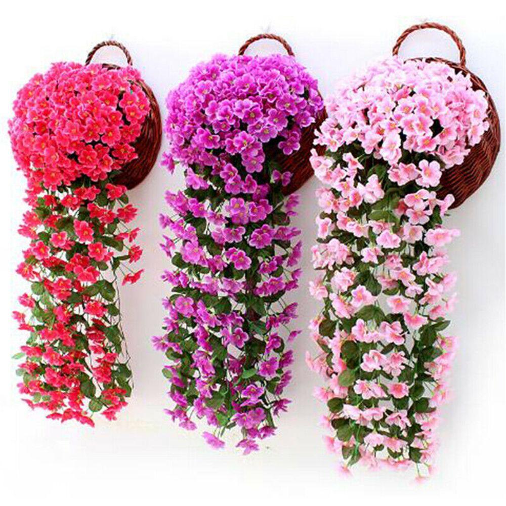 Home Decor Garland Vine Artificial Flower Silk Violet Rattan Garden Wall Hanging Plant