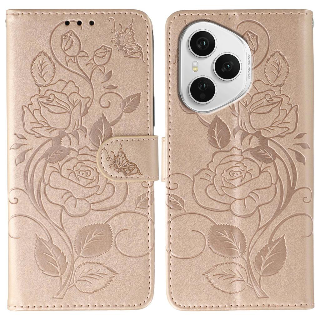 Forhonor 400 Pro 5G (Global) Case Wallet Stand Imprinted Rose Butterfly PU Leather Phone Cover