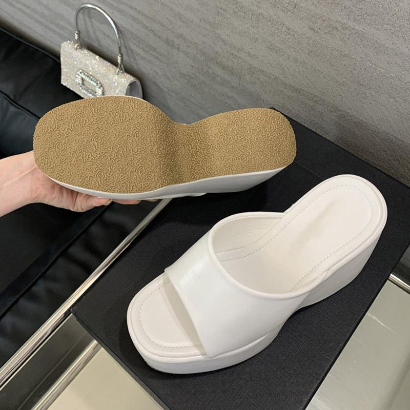 Liyke Summer 13CM Super High Heels Wedges Slippers Women Slides Soft Cozy Solid Leather Chunky Platform Shoes Female Sandals
