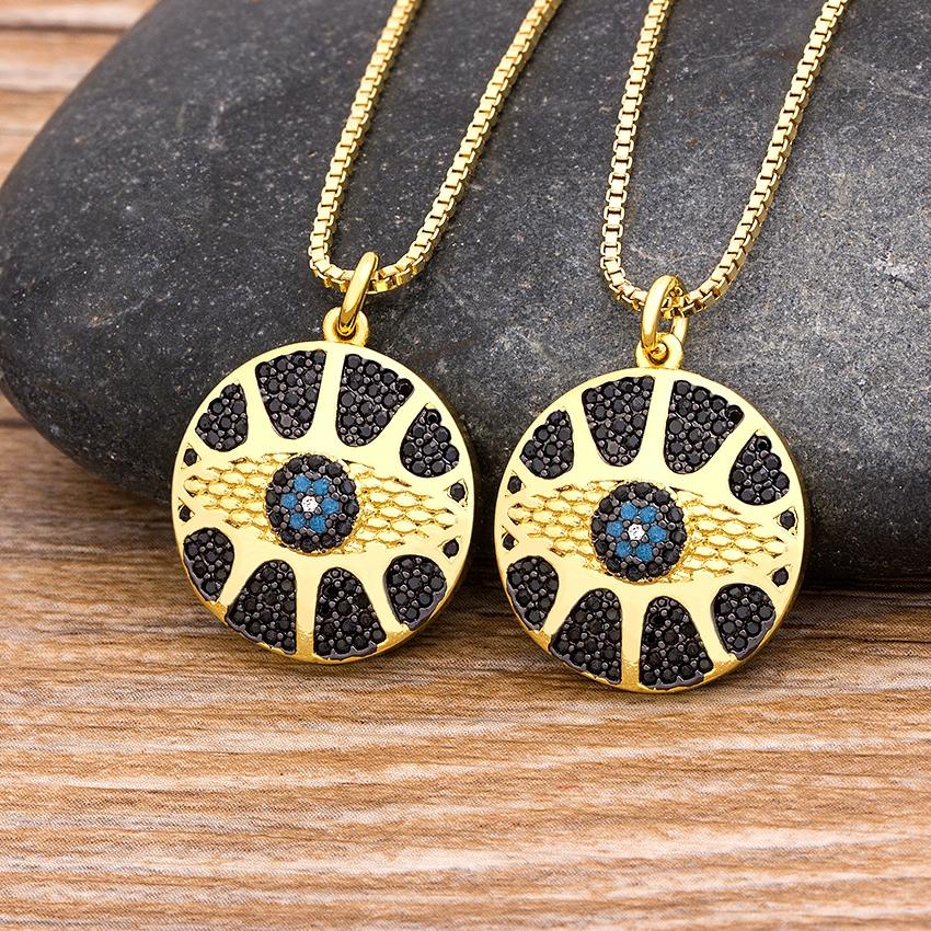 Nidin New Design Turkish Evil Eye Round Pendant Trendy Girs Zircon Lucky Jewelry Colorful Necklace Best Birthday Party Gifts