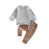 Toddler Boys 2pcs Activewear Outfits Solid Color Long Sleeve Sweatshirt T-shirt and Elastic Casual Pants Suit