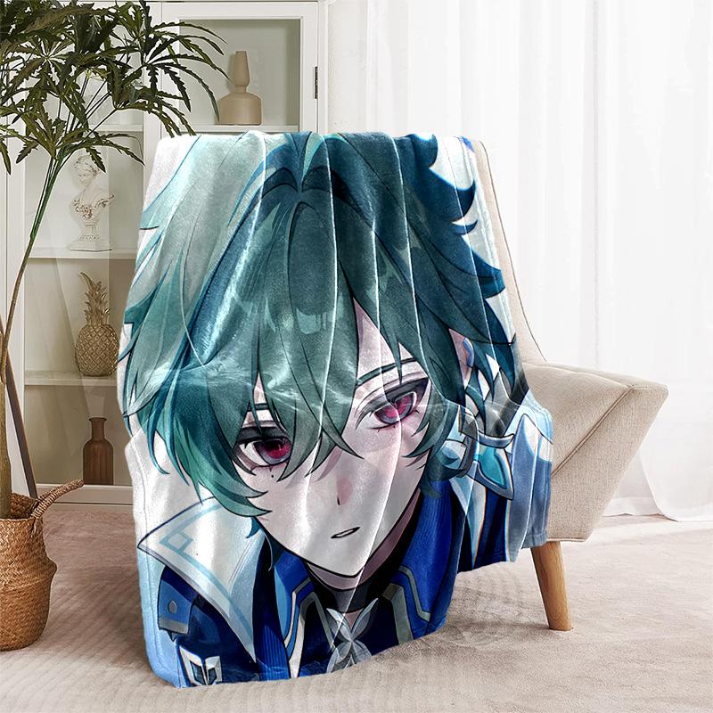 Genshin Impact Cryo Lohen Polearm printed throw blanket—lightweight,soft,warm;versatile blanket for all seasons—perfect as &air-conditioning throw,nap