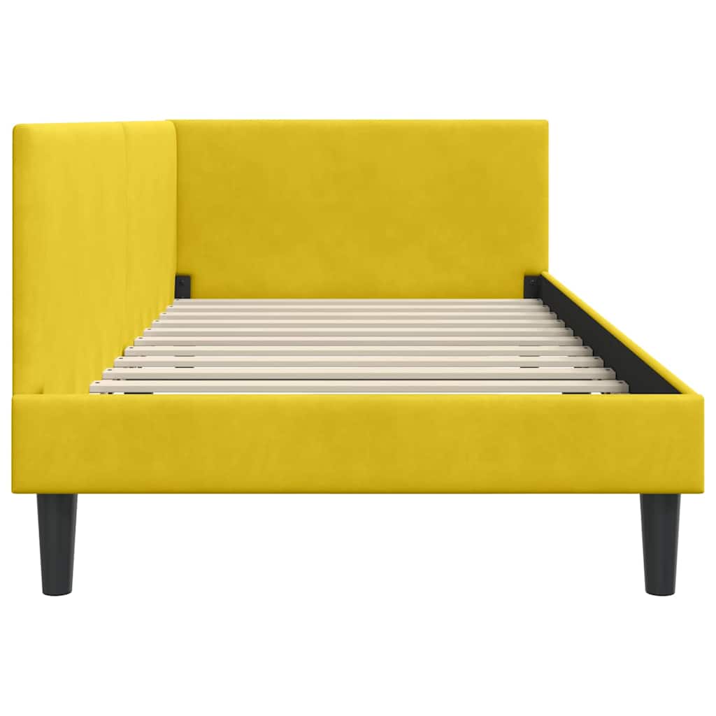 L shaped bed frame with headboard yellow 80 cm x 200 cm velvet
