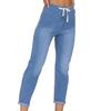 Women Autumn High Waist Denim Pants Zipper Fly Lace Up Pockets Slim Fit Elastic Jeans Straight Leg Pants Streetwear