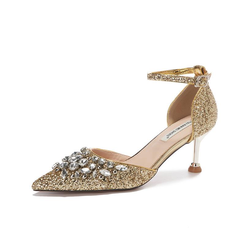 Элегантные туфли на высоком каблуке с блестками и одним ремешком со стразами – Идеально подходят для свадеб и банкетов
