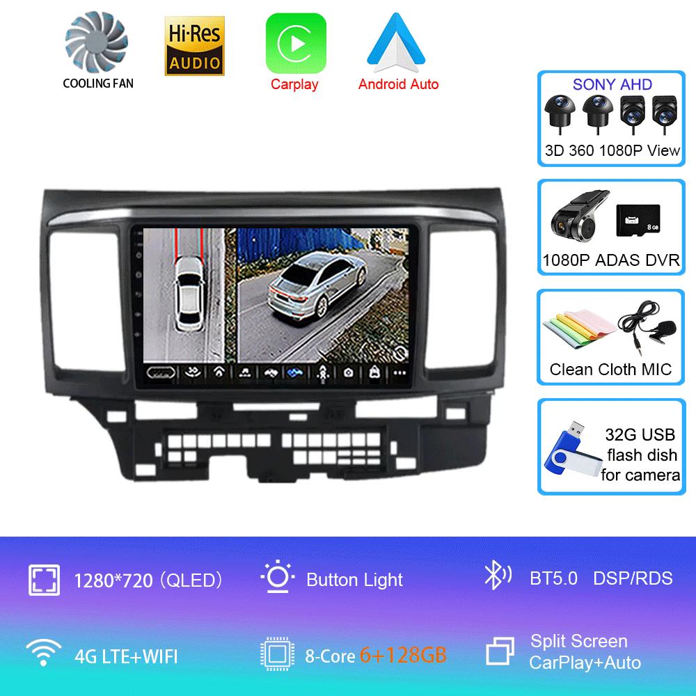 9-дюймовый Android 14 для MITSUBISHI LANCER 10 X 2008 2009 2010 2011 - 2016 автомобильный радиоприемник стерео аудио GPS-плеер Carplay автоматический экран