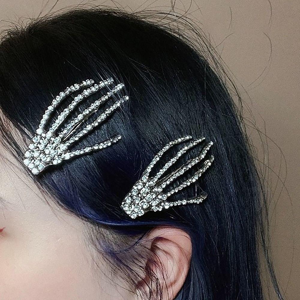 Hair Accessories Skeleton Hand Hair Clip Diamond Skull Clip Special Design Head Rope  Women Girl