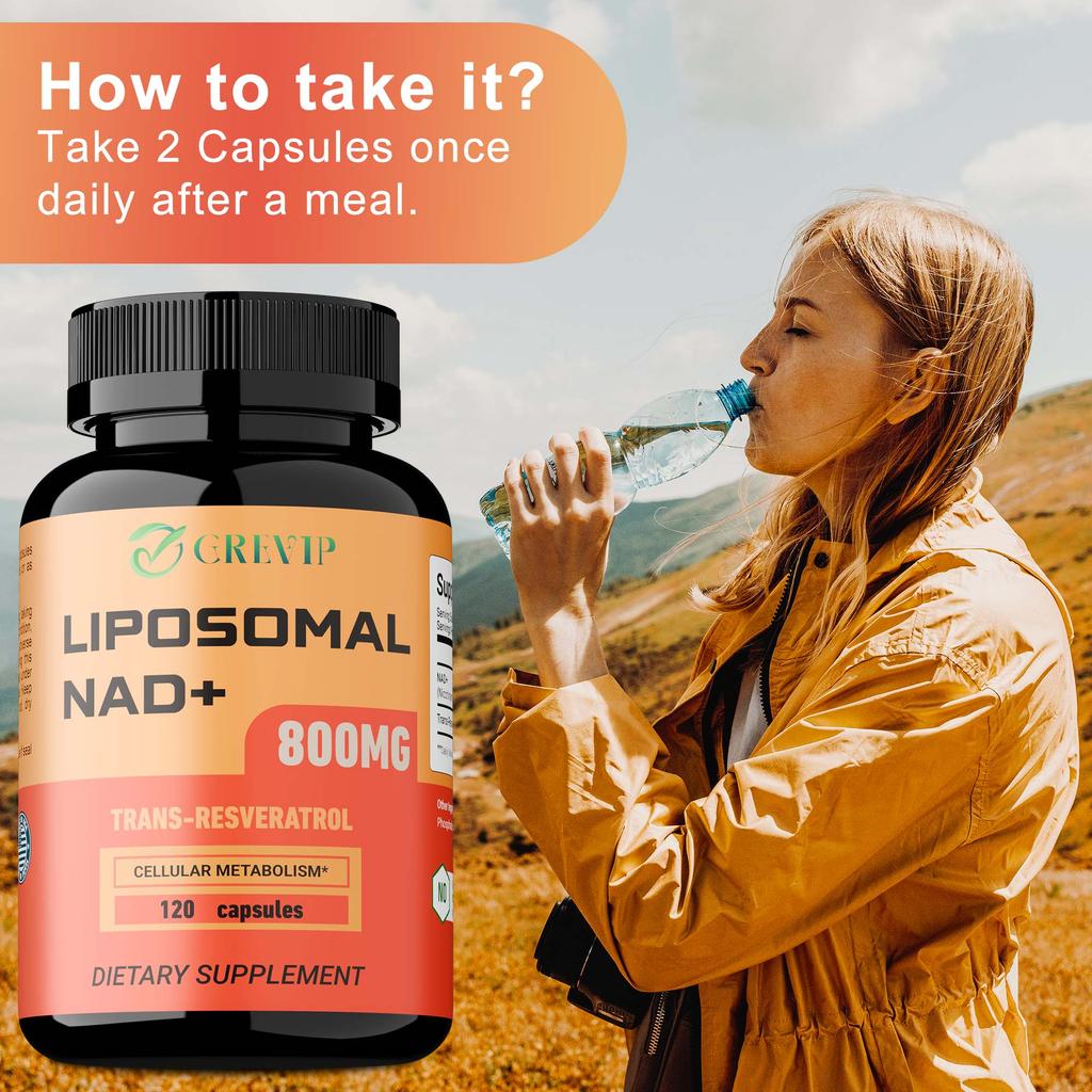 Liposomal NAD+ 800 mg Supplement Capsules with Trans-Resveratrol - Promotes Healthy Aging, Cellular Energy, DNA Repair