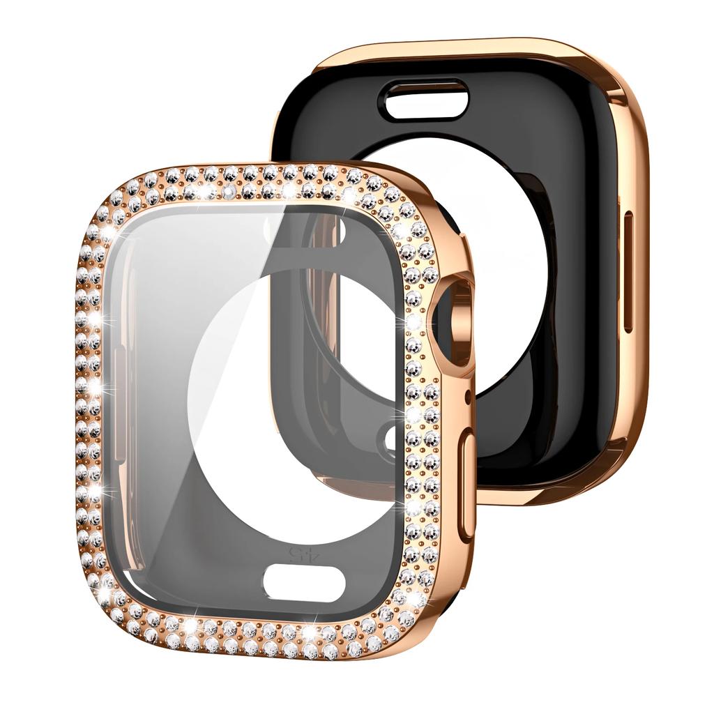 Сверкающий Чехол со стеклом для Apple Watch 44 45мм 41мм 40 42мм 44мм Алмазный бампер+Защитное стекло для Серии 11 10 9 8 7 5 6 SE