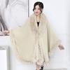 16 Colors Women String Rabbit Fur Collar Outstreet Wear Winter Thick Poncho Cardigan Long Cloak Big Pendulum Loose Shawl Coat