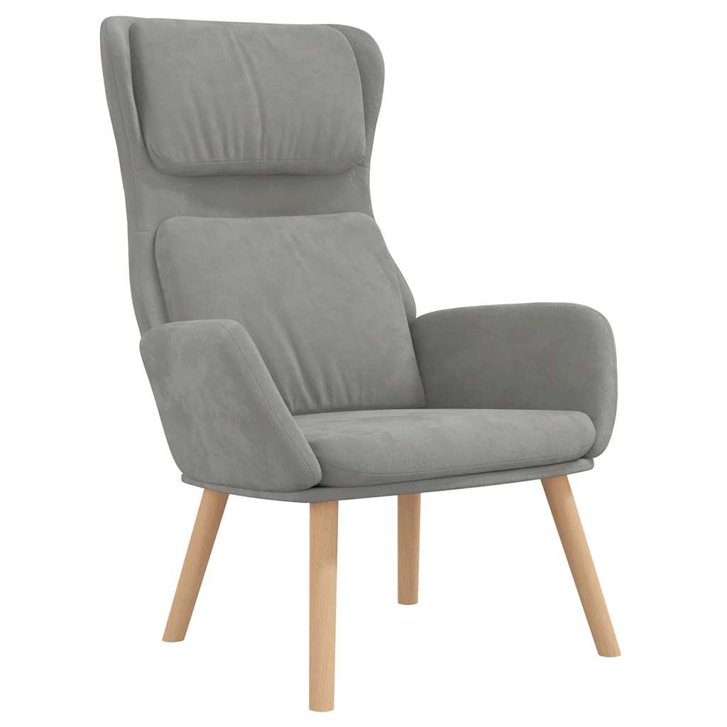 Relax Armchair with Footstool Light Grey Velvet