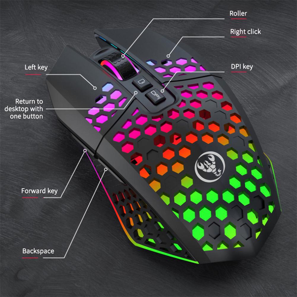 T500 2.4G Wireless Gaming Mouse 1600DPI Rechargeable Optical Silent Mouse With Rainbow Backlit 7 Buttons