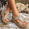 Летние туфли на танкетке с толстой подошвой, туфли с открытым носком, женские тапочки большого размера в одну линию, женские туфли с заклепками и открытым носком