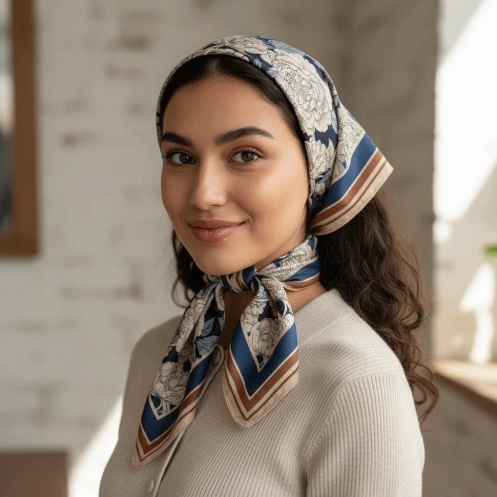 Lightweight Double-sided Printed Silk Scarf Breathable Retro Patterned Square Shawl Spring
