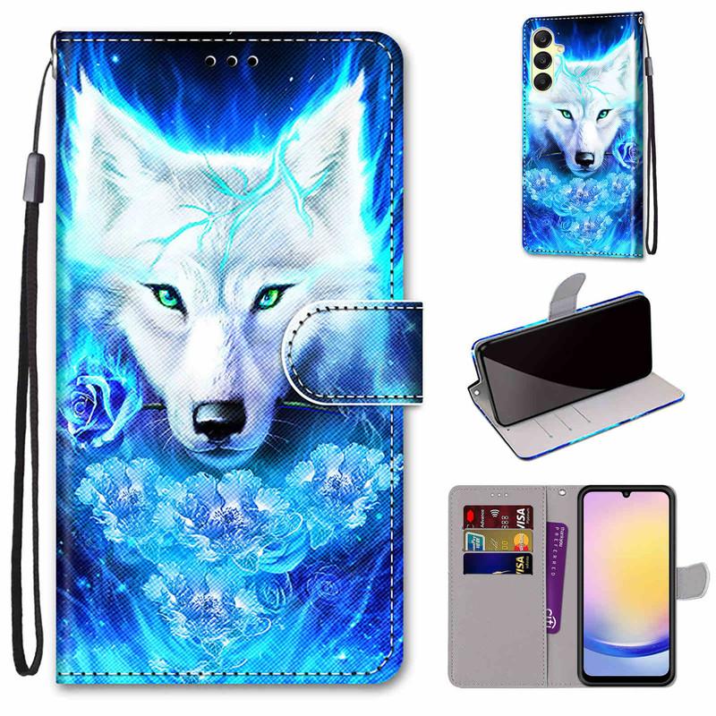 For Redmi Note 14 13 12 Pro Xiaomi 13T 12T Samsung S25 S24 A16 A15 A14 iPhone PU Leather Card Holder Flowers Animals Flip Wallet Kickstand Phone Case