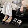Cool Slippers Fashionable Summer Beach Shoes Belt Buckle Women's New Versatile One-word Drag Casual Wear 2025