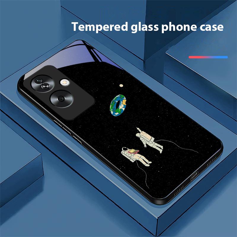 Космический астронавт для Oppo A79 5G 58 78 74 60 4G Reno 11F Realme GT 6 11 Note 50 10 C55 X2 Закаленное стекло Черный чехол для телефона