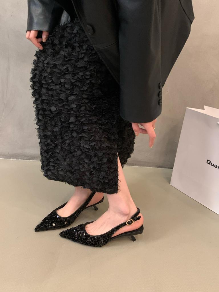 Fashion New Pointed Stiletto High Heels Shoes Sexy Silver Sequins Shallow Mouth Single Shoes Women's Work Dress Shoes High Heel Pumps