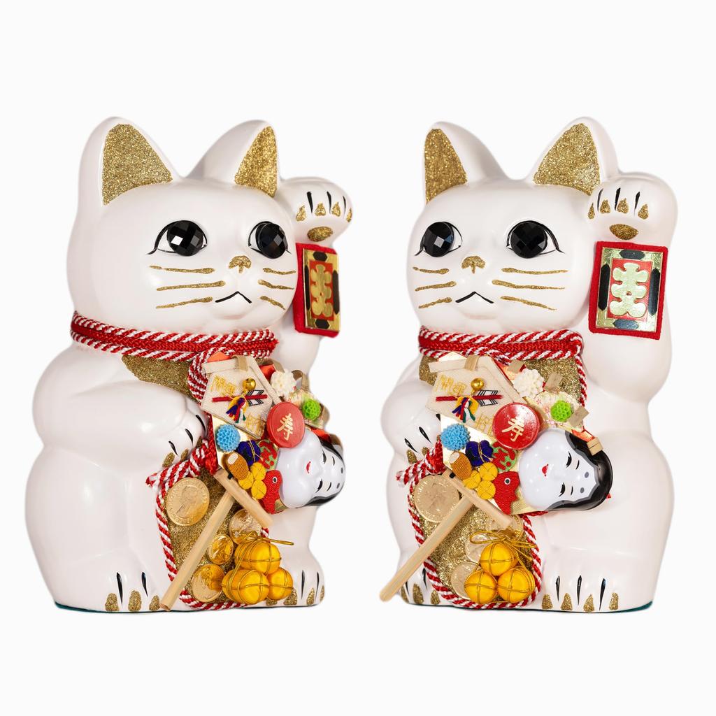 Счастливый кот Ацуме Левосторонний кот Счастливый кот Манеки Кот Счастливый фэн-шуй Орнамент Коробка для пожертвований Белый (L-SIZE Белый) Поднятый/Керамический_Lucky (fa_L