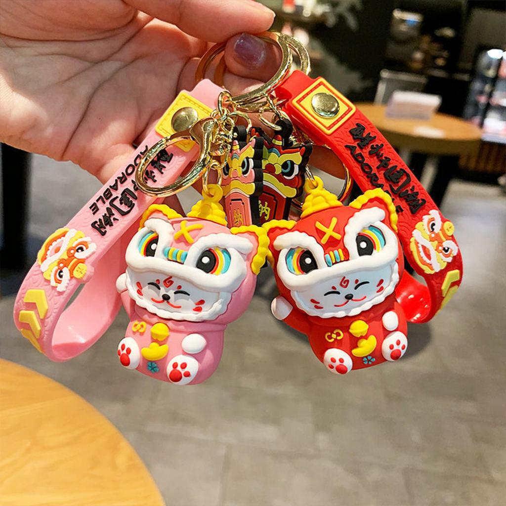 Cute Lion Keychain with Chinese Style Representing Joy Keychain Backpack Decoration