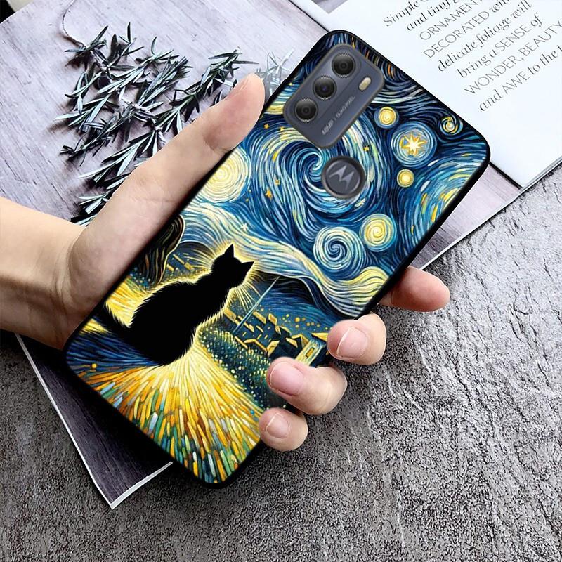 Чехол для телефона для Moto G86 G85 G75 G15 G05 G56 G72 G53 G54 G84 G60 G31 G32 G24 G 5G G Play Звездная ночь Ван Гог кот