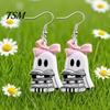 Hypoallergenic Alloy Hooks Cute Reading Ghost Earrings, Sweet Bowknot Drop Whimsical Earrings Lightweight Acrylic Halloween Jewelry for Women Girls