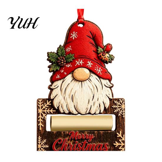 Snowman Cash Holder Christmas Wooden Money Ornament, Santa Reindeer Elf Hanging Holder, Xmas Tree Gift Decoration Decorative Present