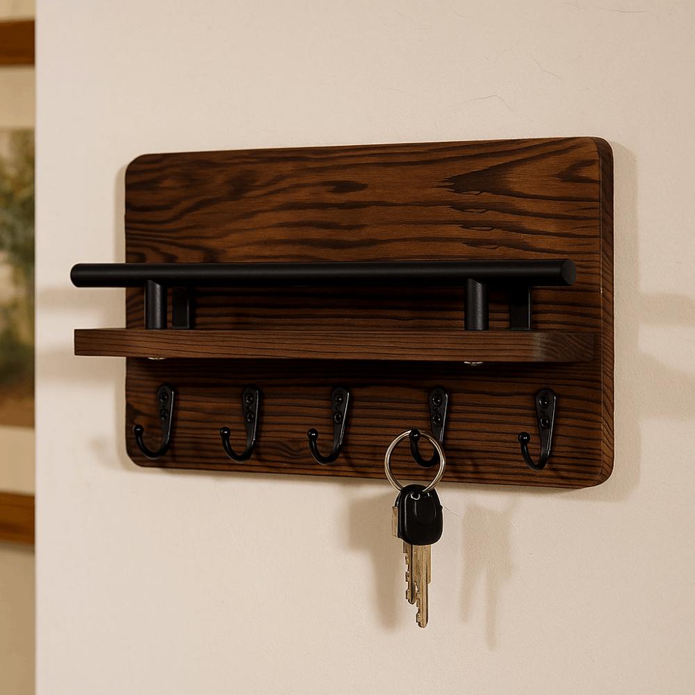 Прочный Ретро Деревянный Держатель для Ключей Настенный с 5 Крючками Крючок для Пальто Плавающая Полка Декоративный Крючок Настенная Вешалка для Шляп Прихожая