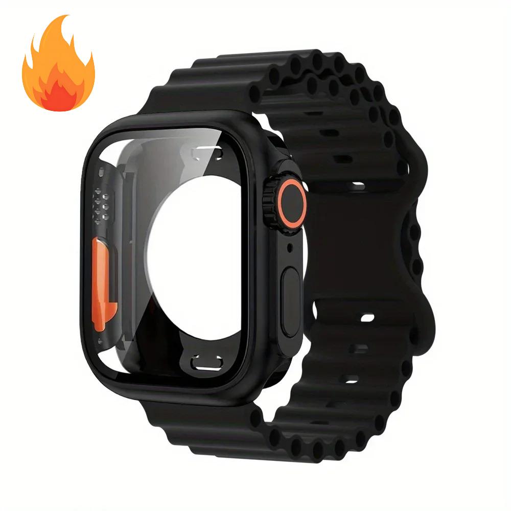 NEW Glass Case+Strap for Apple Watch Band 40 41 44 45 42 46mm Screen Protectors case for Apple IWatch Series 11 10 9 8 7 6 54